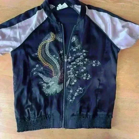 JOLT Jacket With Front Embroidery - Satin Blk & Powder Pink - B33 - Picture 6 of 6